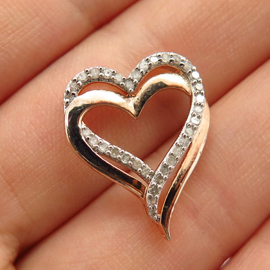 925 Sterling Silver Gold Plated Real Diamond Double Heart Slide Pendant