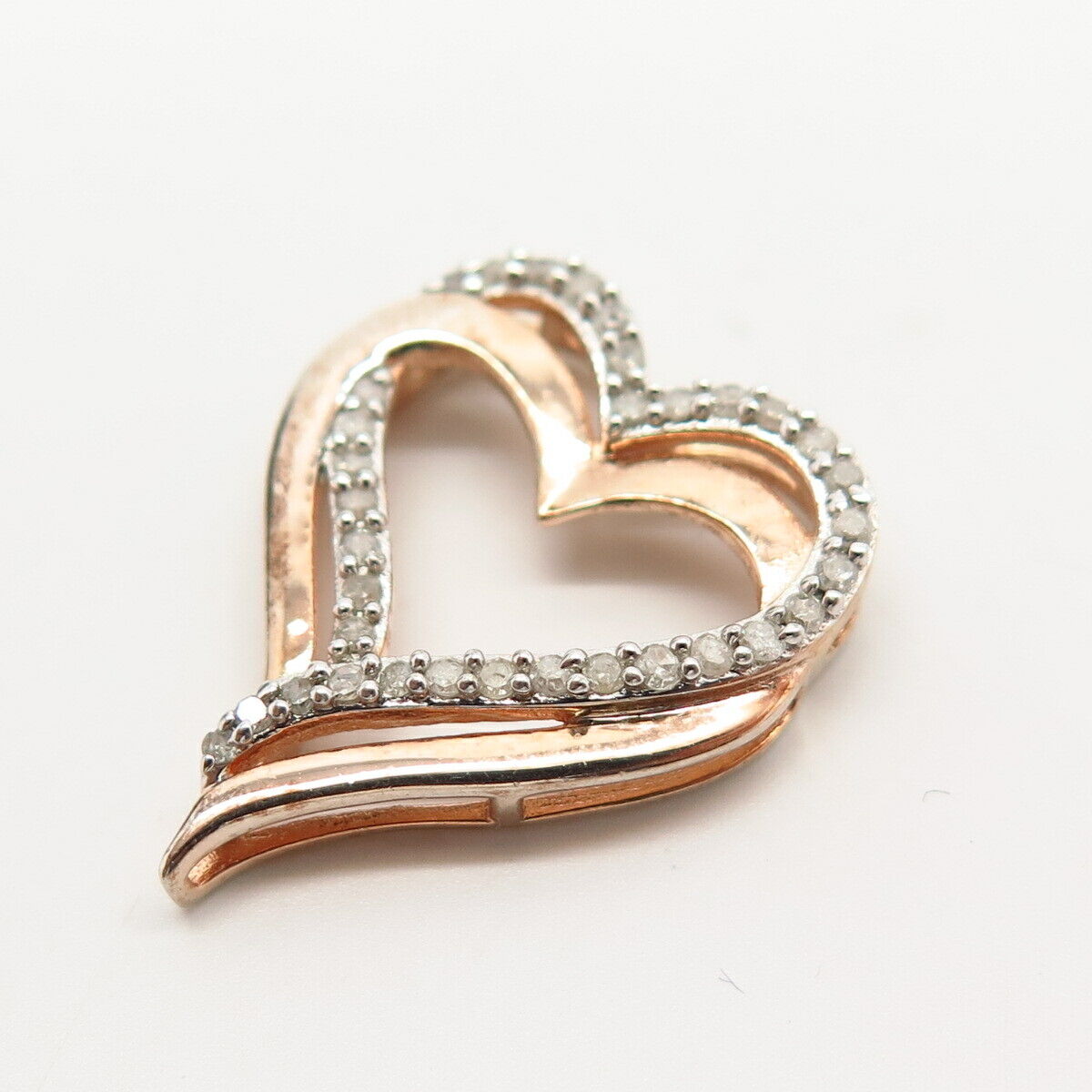 925 Sterling Silver Gold Plated Real Diamond Double Heart Slide Pendant