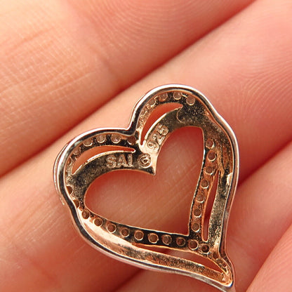 925 Sterling Silver Gold Plated Real Diamond Double Heart Slide Pendant