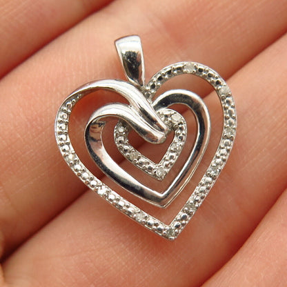 925 Sterling Silver Real Diamond Heart Design Slide Pendant