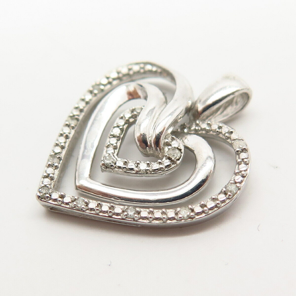 925 Sterling Silver Real Diamond Heart Design Slide Pendant