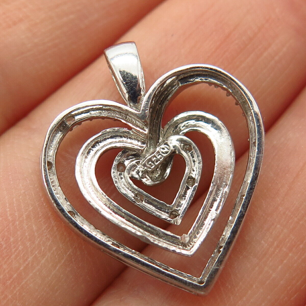 925 Sterling Silver Real Diamond Heart Design Slide Pendant