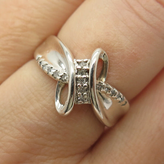 925 Sterling Silver Real Diamond Infinity / Crossover Ring