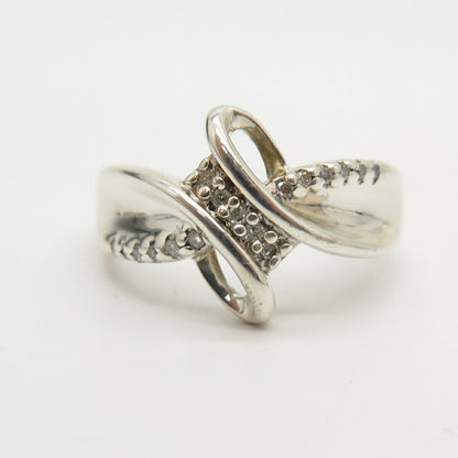 925 Sterling Silver Real Diamond Infinity / Crossover Ring