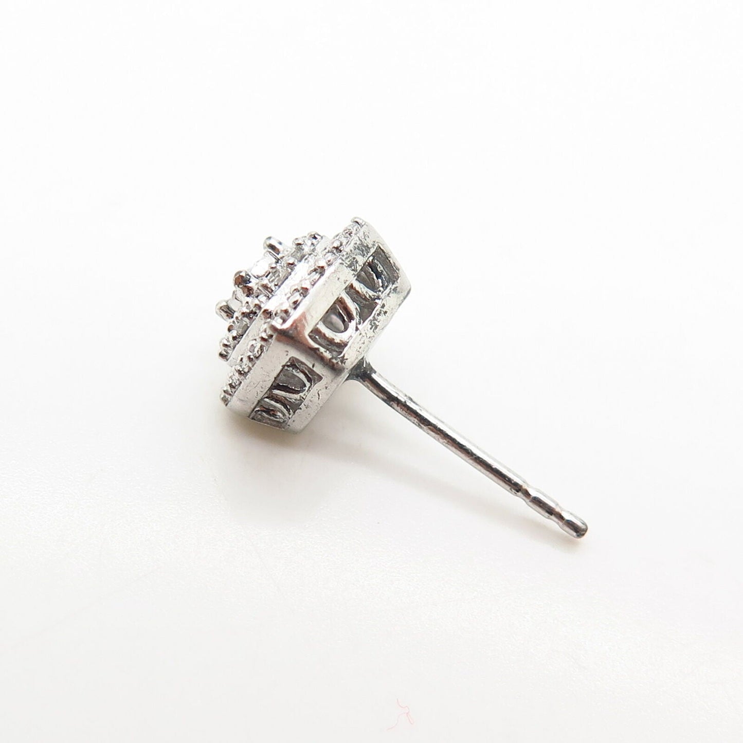 925 Sterling Silver Real Diamond Square Design SINGLE Stud Earring