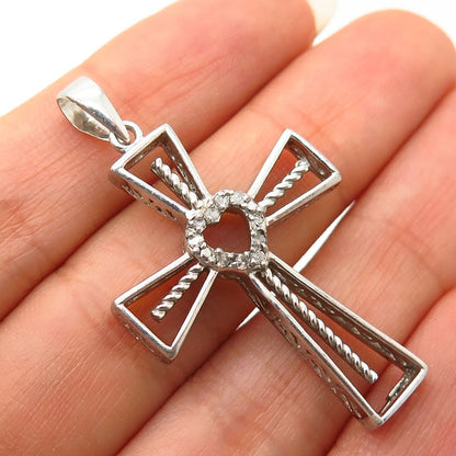 925 Sterling Silver Real Diamond Cross Pendant