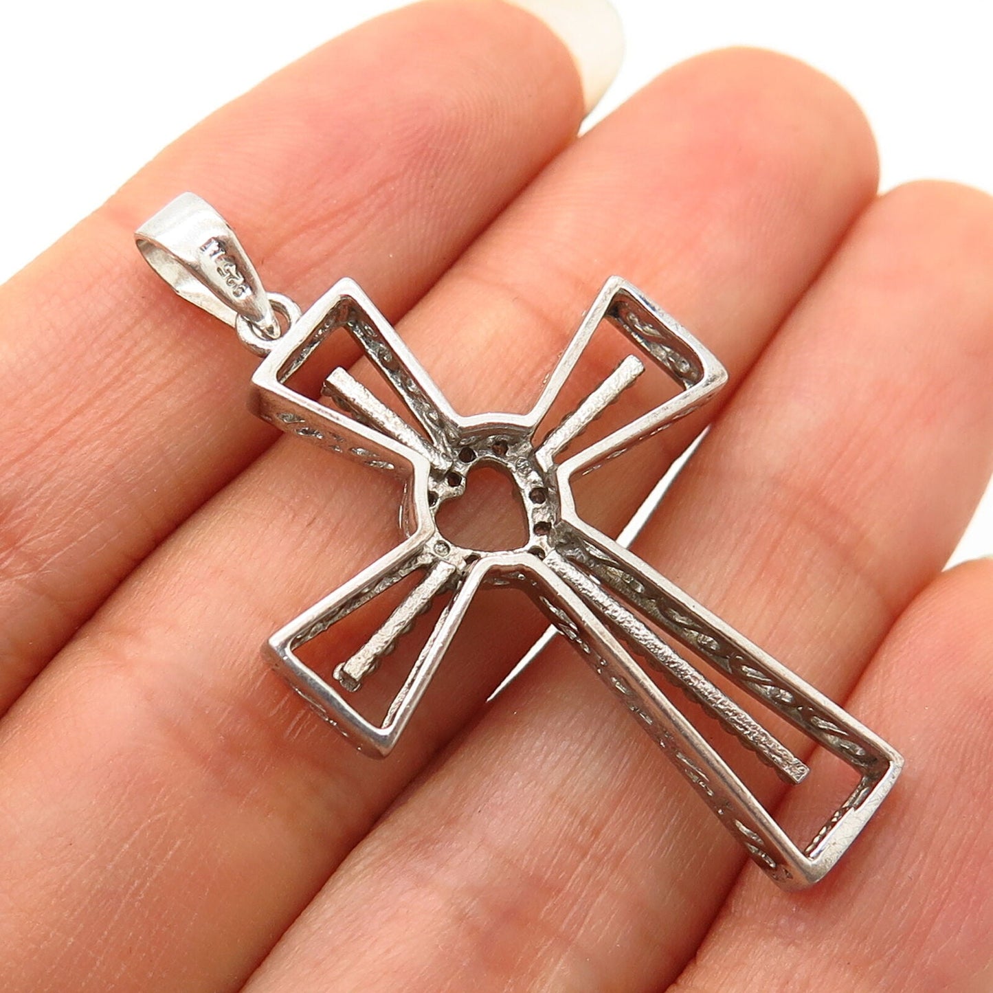 925 Sterling Silver Real Diamond Cross Pendant