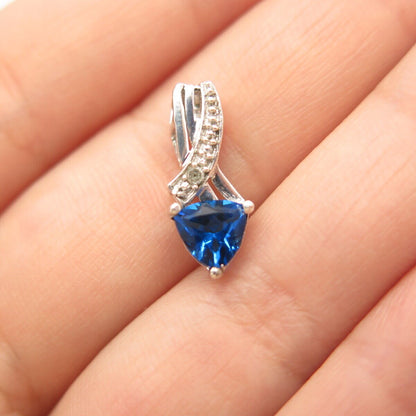 925 Sterling Silver Real Diamond Accent & Blue C Z Slide Pendant