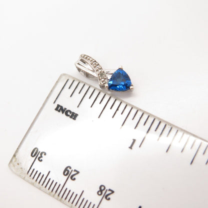 925 Sterling Silver Real Diamond Accent & Blue C Z Slide Pendant