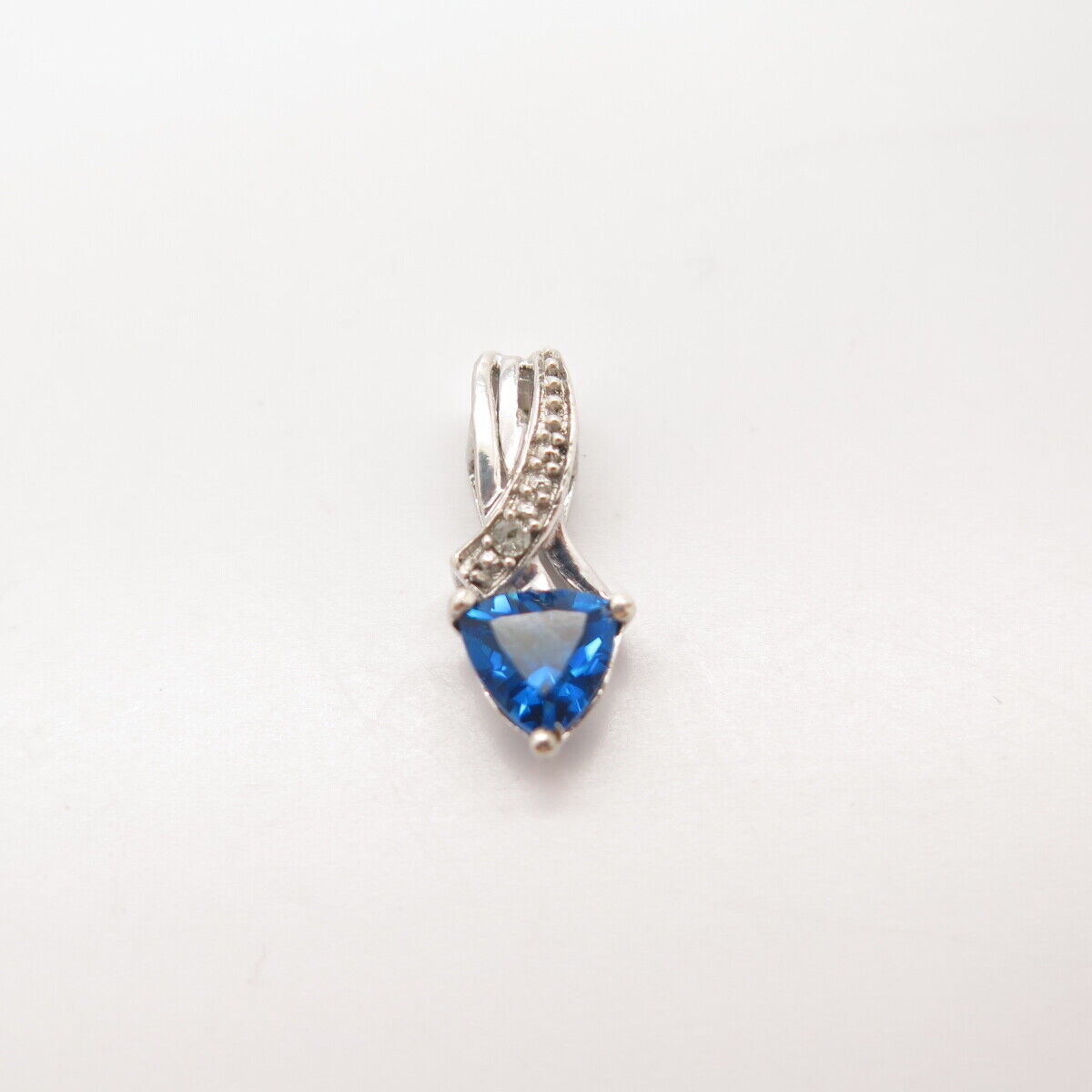 925 Sterling Silver Real Diamond Accent & Blue C Z Slide Pendant