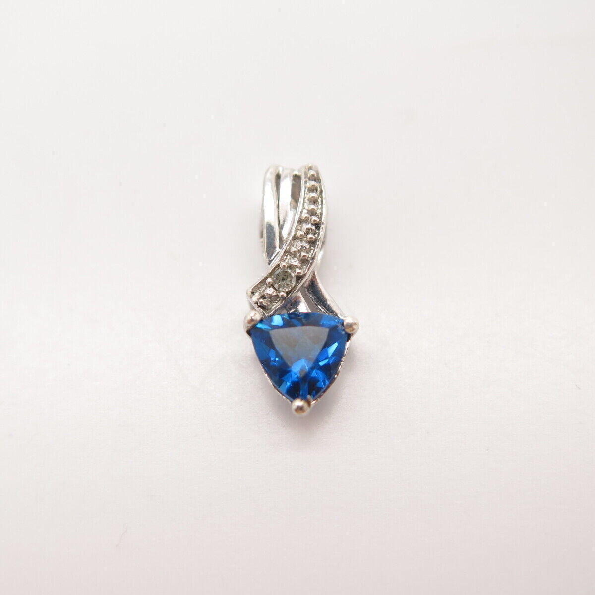 925 Sterling Silver Real Diamond Accent & Blue C Z Slide Pendant