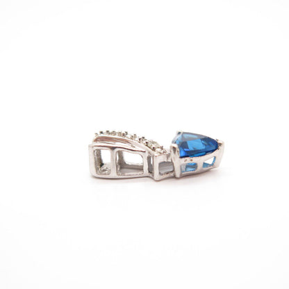 925 Sterling Silver Real Diamond Accent & Blue C Z Slide Pendant