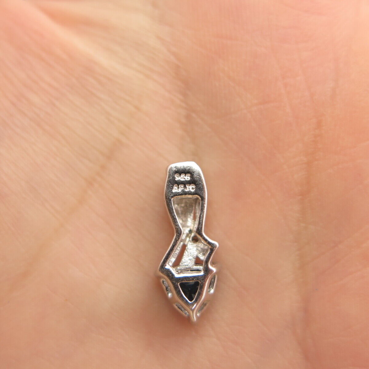 925 Sterling Silver Real Diamond Accent & Blue C Z Slide Pendant