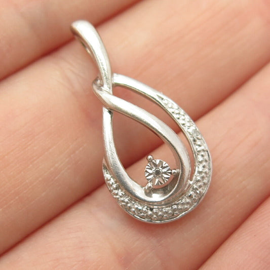 925 Sterling Silver Real Diamond Teardrop Slide Pendant