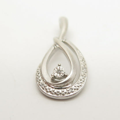 925 Sterling Silver Real Diamond Teardrop Slide Pendant