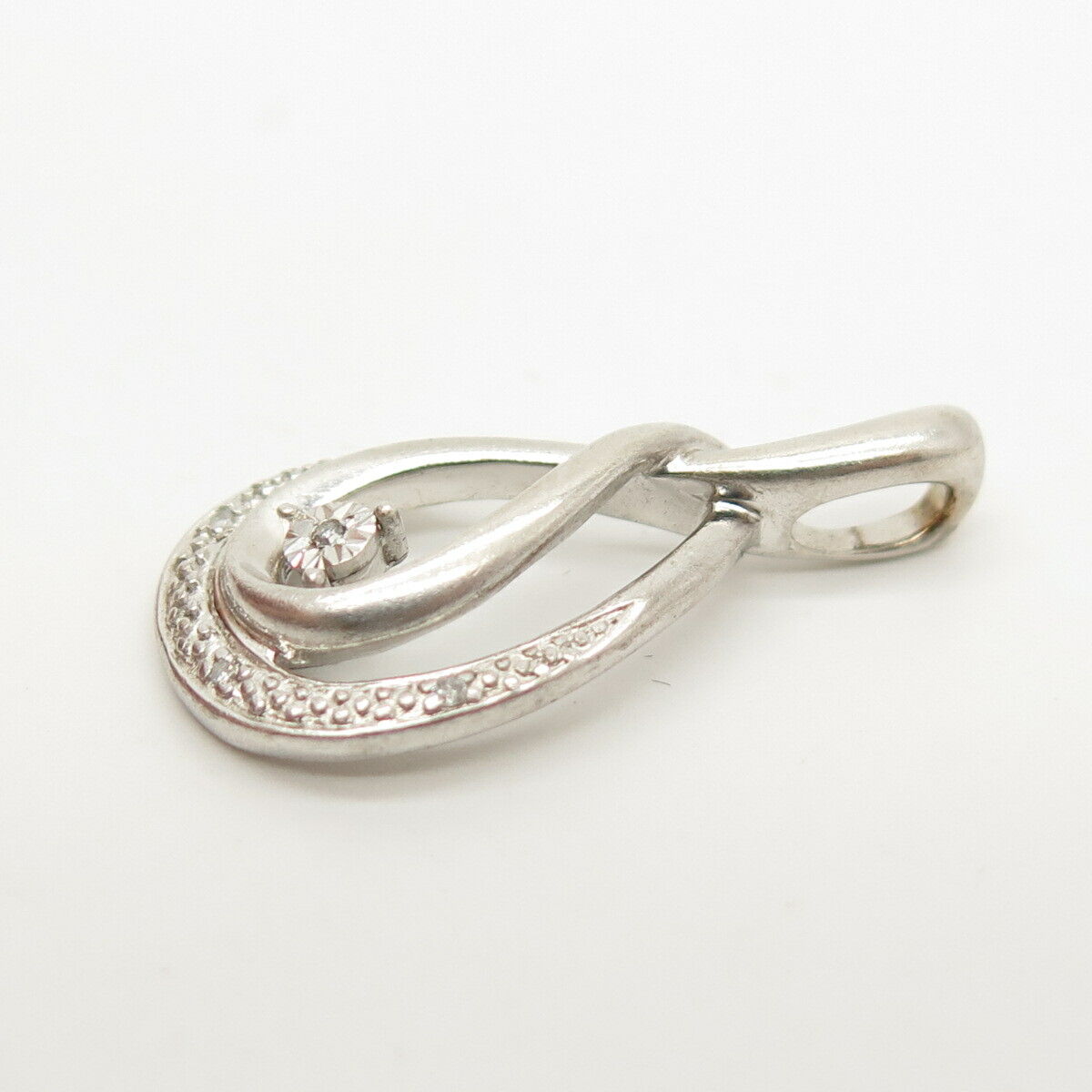 925 Sterling Silver Real Diamond Teardrop Slide Pendant