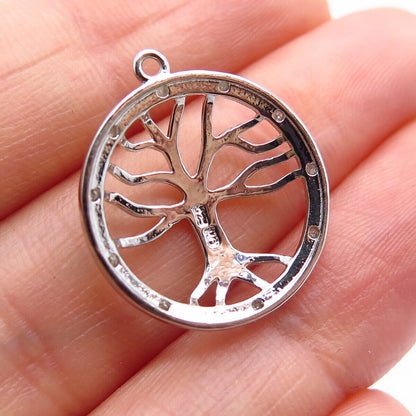 925 Sterling Silver Gold Plated Real White Diamond Tree of Life Pendant