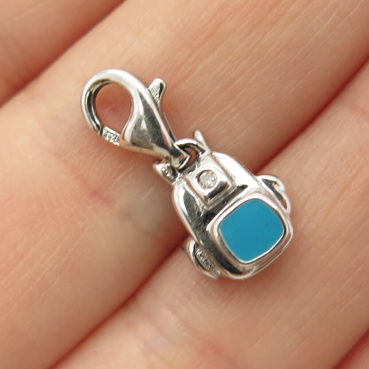 925 Sterling Silver Real Diamond Accent & Enamel Backpack Charm Pendant