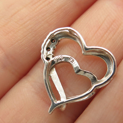 925 Sterling Silver Real Diamond Accent Double Heart Slide Pendant