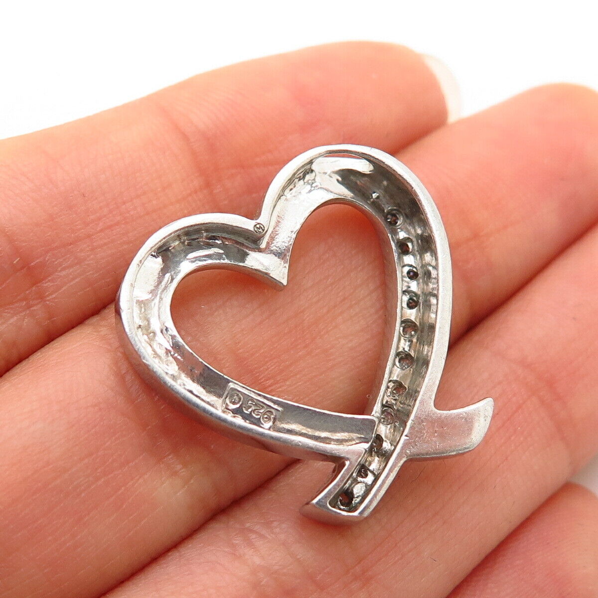 925 Sterling Silver Real Diamond Open Heart Design Slide Pendant