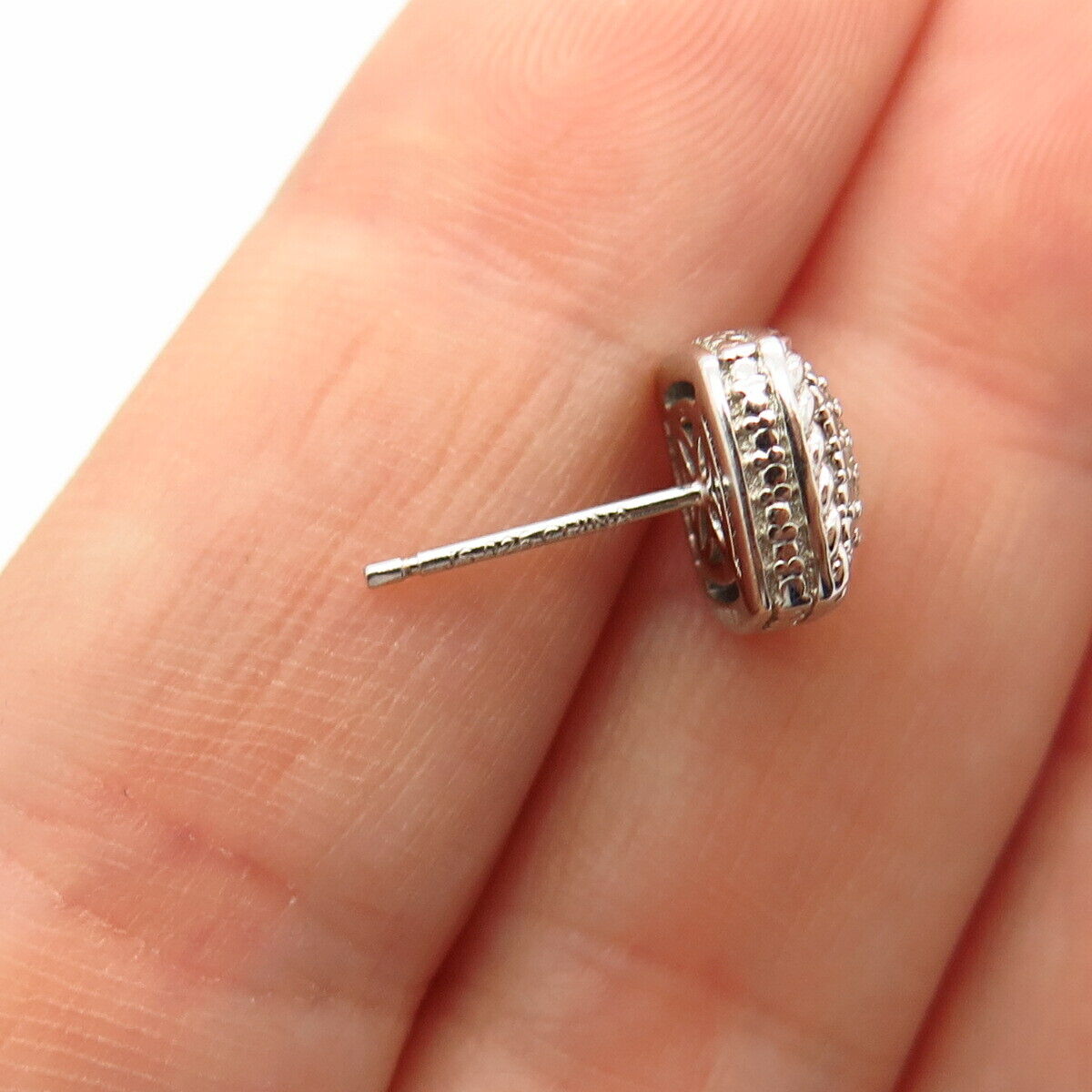 925 Sterling Silver Real Diamond Twisted Design SINGLE Stud Earring