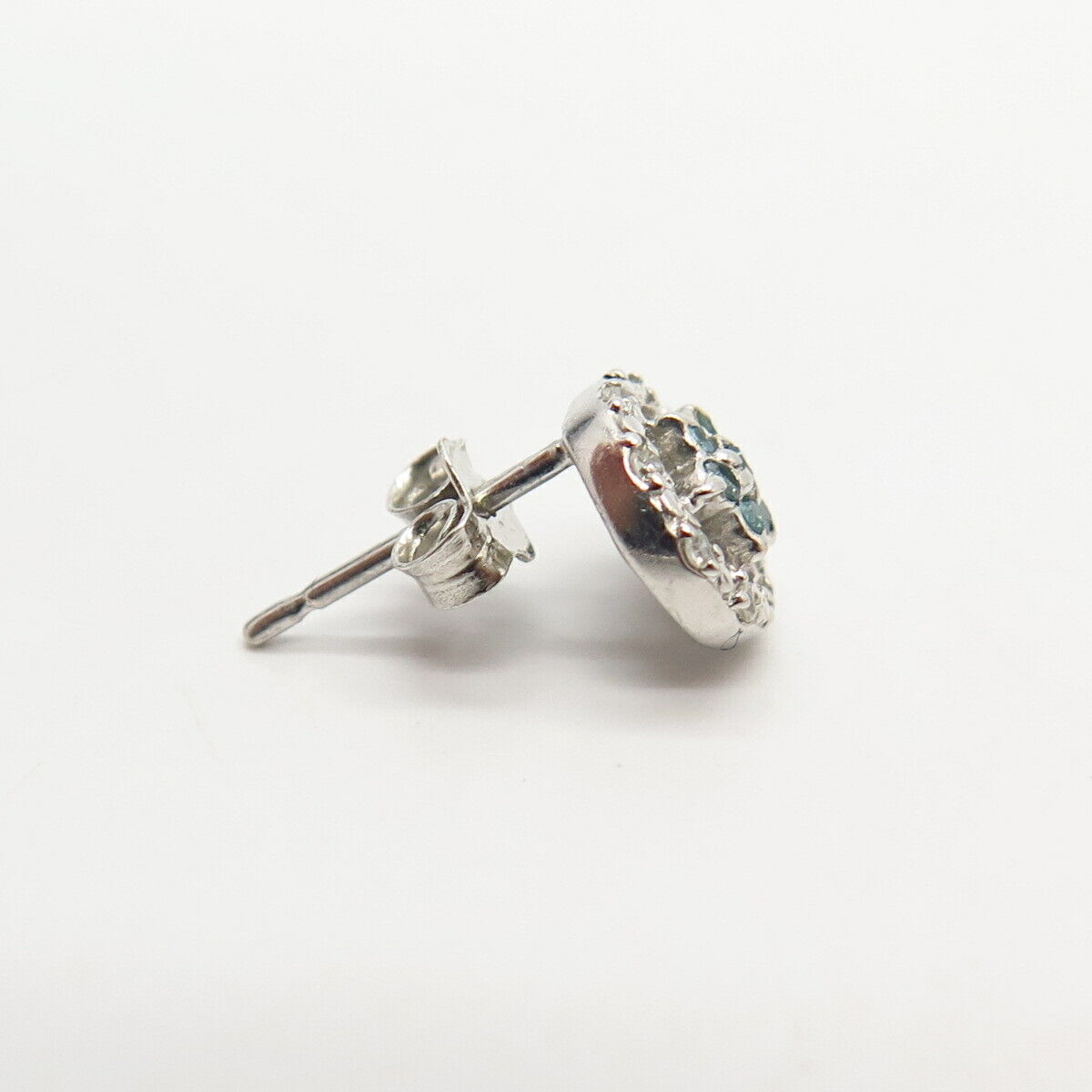 925 Sterling Silver Real Diamond Floral Design SINGLE Stud Earring