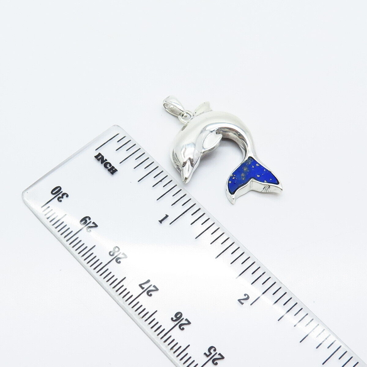 925 Sterling Silver Vintage Lenox Real Lapis Lazuli Gem Friendly Dolphin Pendant