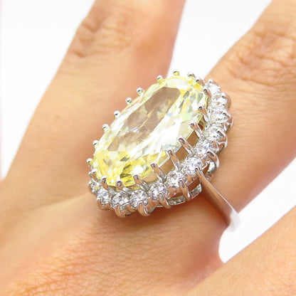 925 Sterling Silver White & Citrine-Tone C Z Statement Ring Size 5