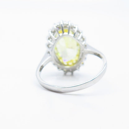 925 Sterling Silver White & Citrine-Tone C Z Statement Ring Size 5