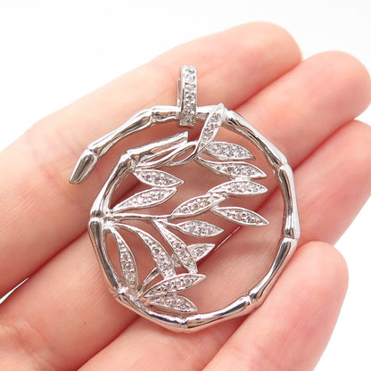 925 Sterling Silver C Z Bamboo Branch Pendant