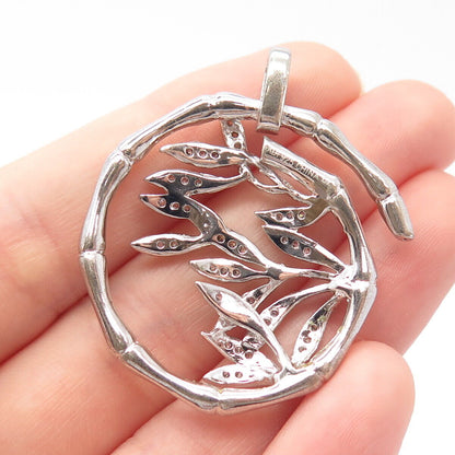 925 Sterling Silver C Z Bamboo Branch Pendant