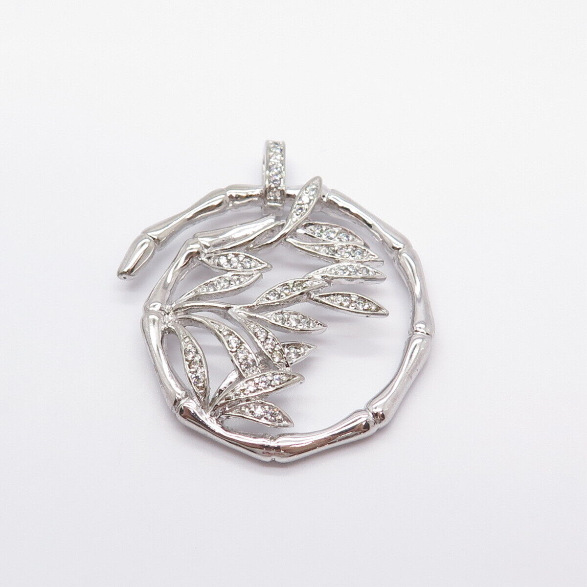 925 Sterling Silver C Z Bamboo Branch Pendant