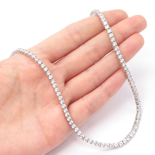 925 Sterling Silver C Z Round Tennis Link Chain Necklace 24''