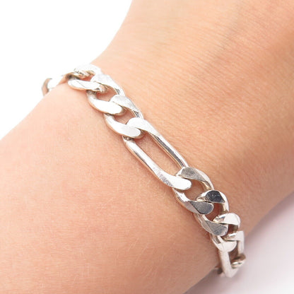 925 Sterling Silver Italy Figaro Link Bracelet 9''