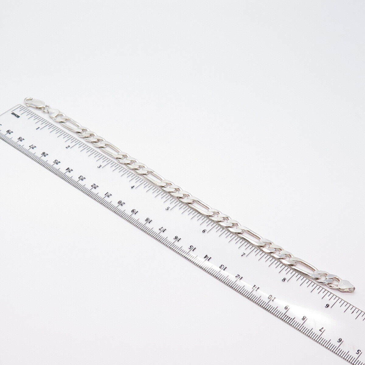 925 Sterling Silver Italy Figaro Link Bracelet 9''