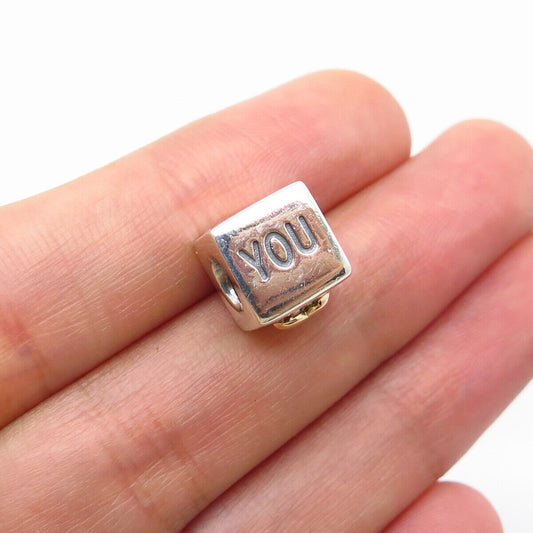 925 Sterling Silver / Gold Pandora "I Love You" Love Dice Bead Charm