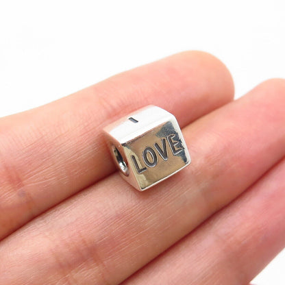 925 Sterling Silver / Gold Pandora "I Love You" Love Dice Bead Charm