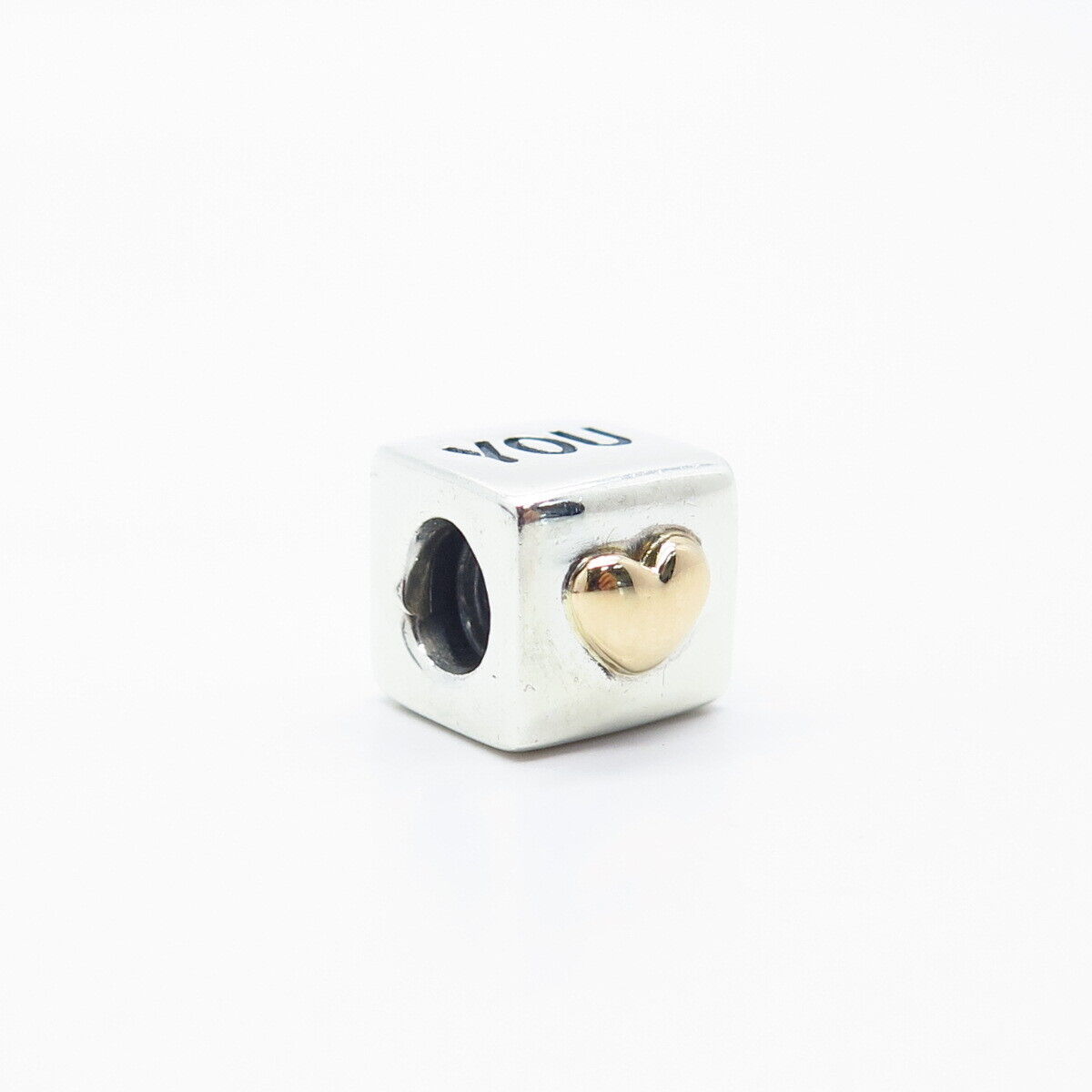 925 Sterling Silver / Gold Pandora "I Love You" Love Dice Bead Charm