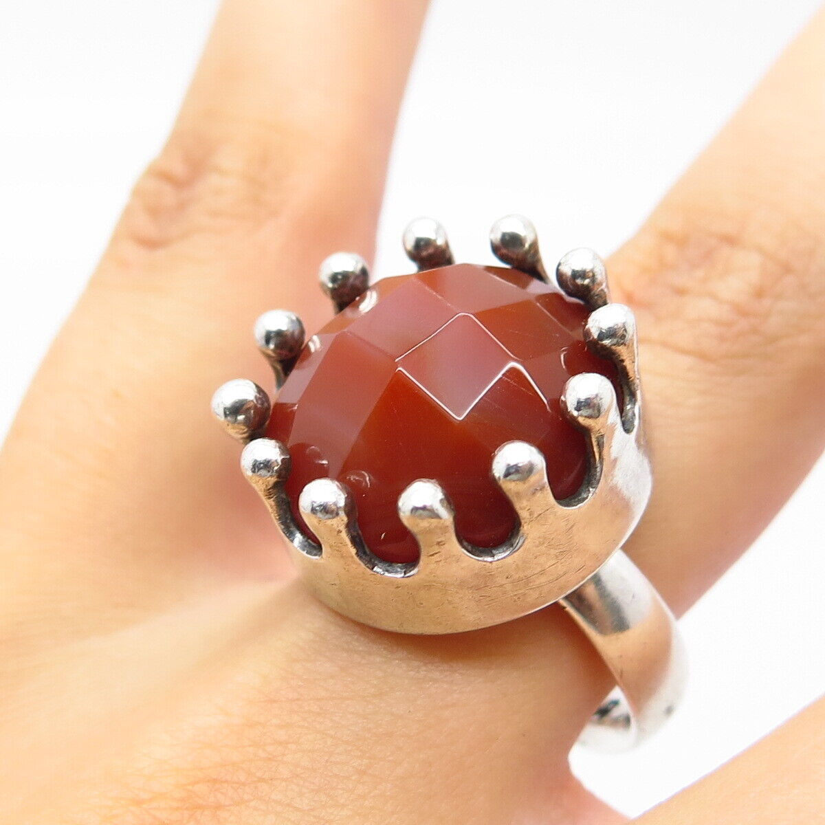 925 Sterling Silver Vintage Real Carnelian Gemstone Ring Size 7.25