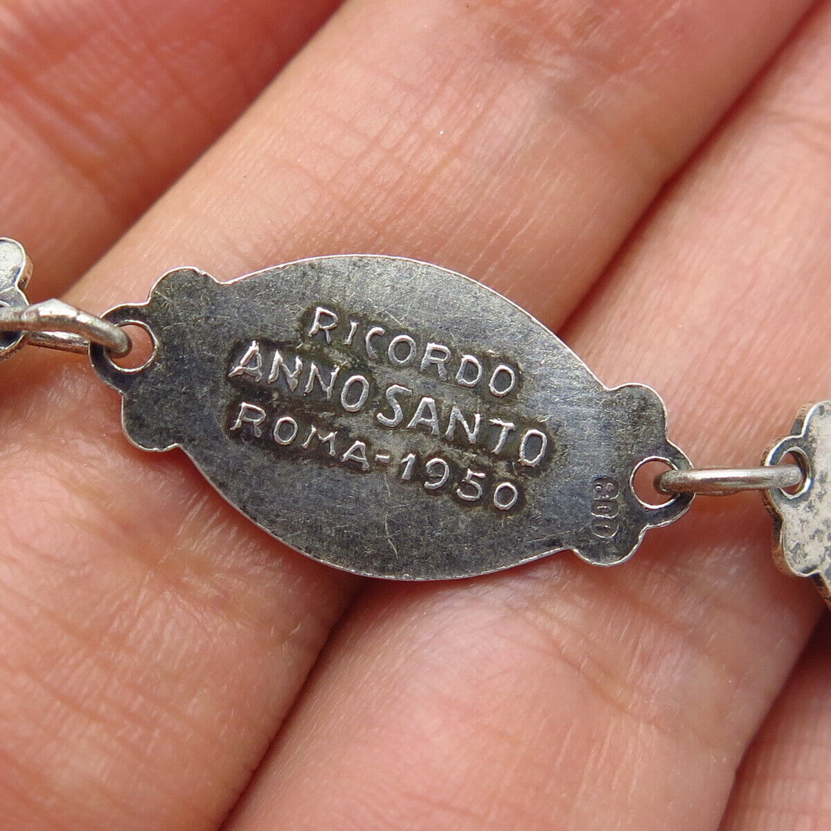 800 Silver Antique Ricordo Anno Santo 1950 Pont. Max Coin Bracelet 7"