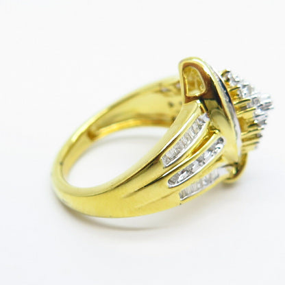 925 Sterling Silver Gold Plated SUN Real White Diamond Ring Size 7