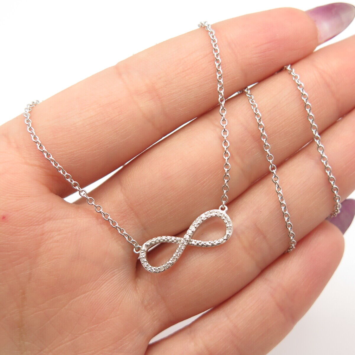 925 Sterling Silver National Chain Group White Diamond Rolo Chain Necklace 18"