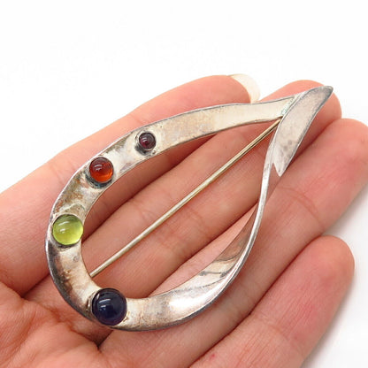 925 Sterling Silver Garnet Citrine Amethyst Gem Loop Design Pin Brooch