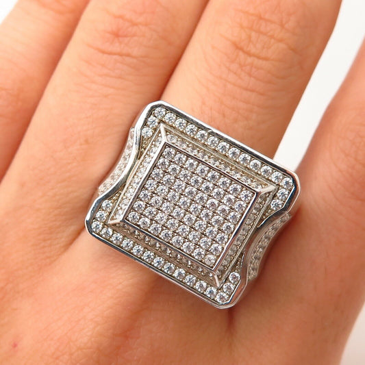 925 Sterling Silver Pave Swarovski Crystal Wide Men's Signet Ring