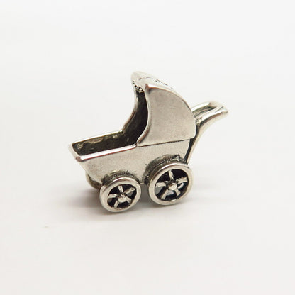 925 Sterling Silver Baby Pram / Stroller Design Charm Pendant