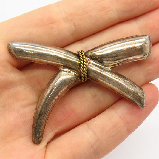 925 Sterling Silver 2-Tone Vintage Mexico Cross "X" Pin Brooch / Pendant