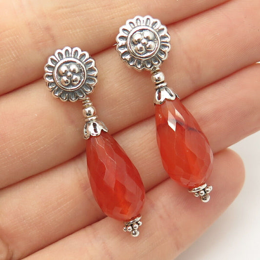 925 Sterling Silver Vintage Real Agate Gemstone Dangling Earrings