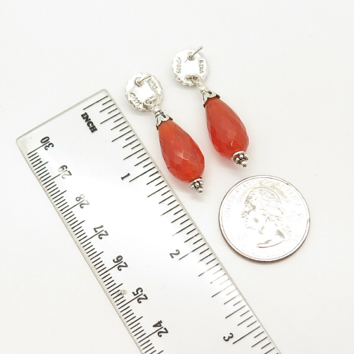 925 Sterling Silver Vintage Real Agate Gemstone Dangling Earrings