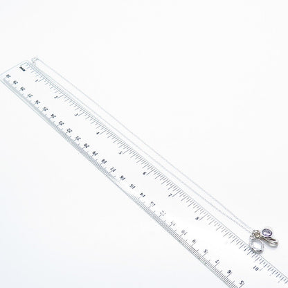 925 Sterling Silver Real Light Blue Topaz & Amethyst Gem Rolo Chain Necklace 19"