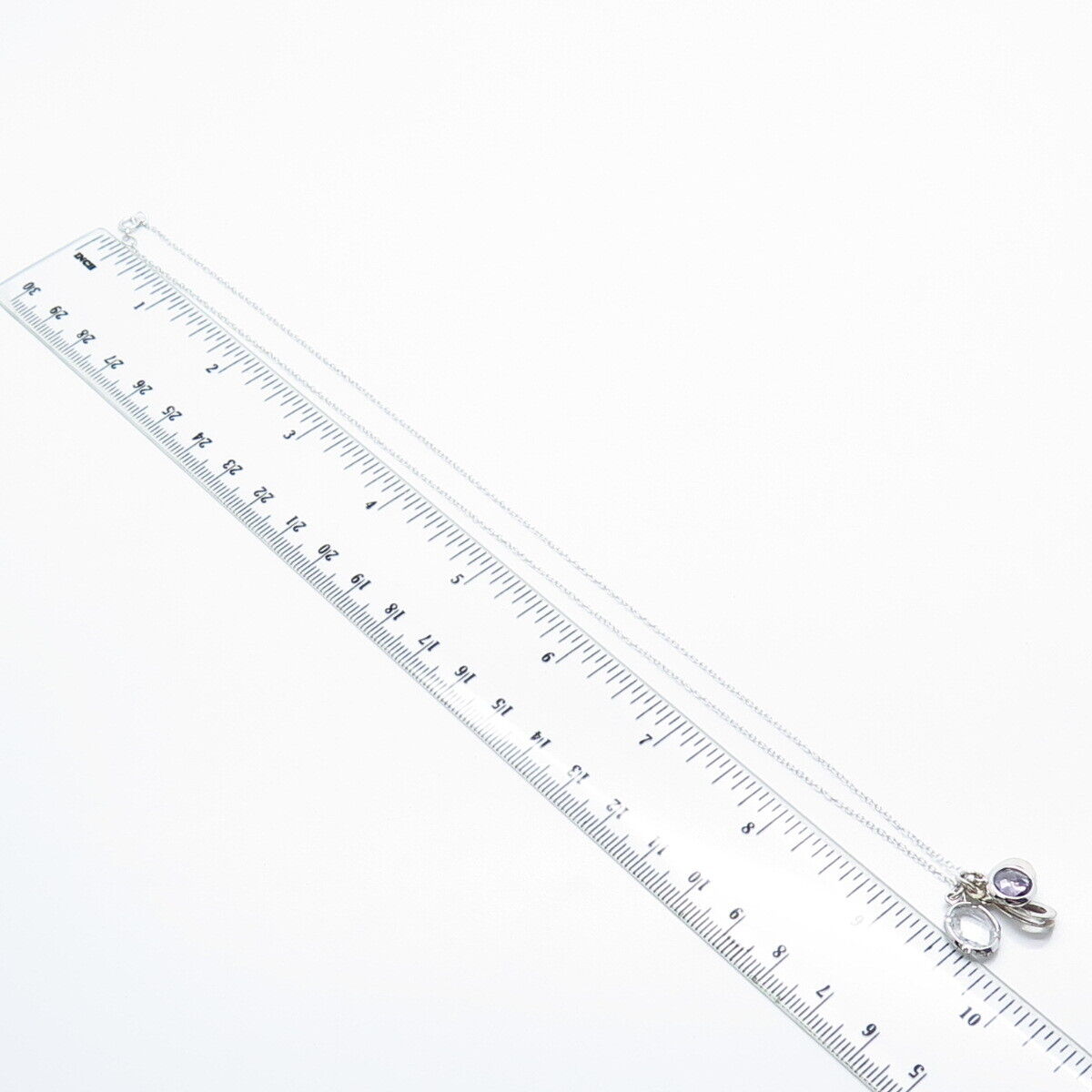 925 Sterling Silver Real Light Blue Topaz & Amethyst Gem Rolo Chain Necklace 19"